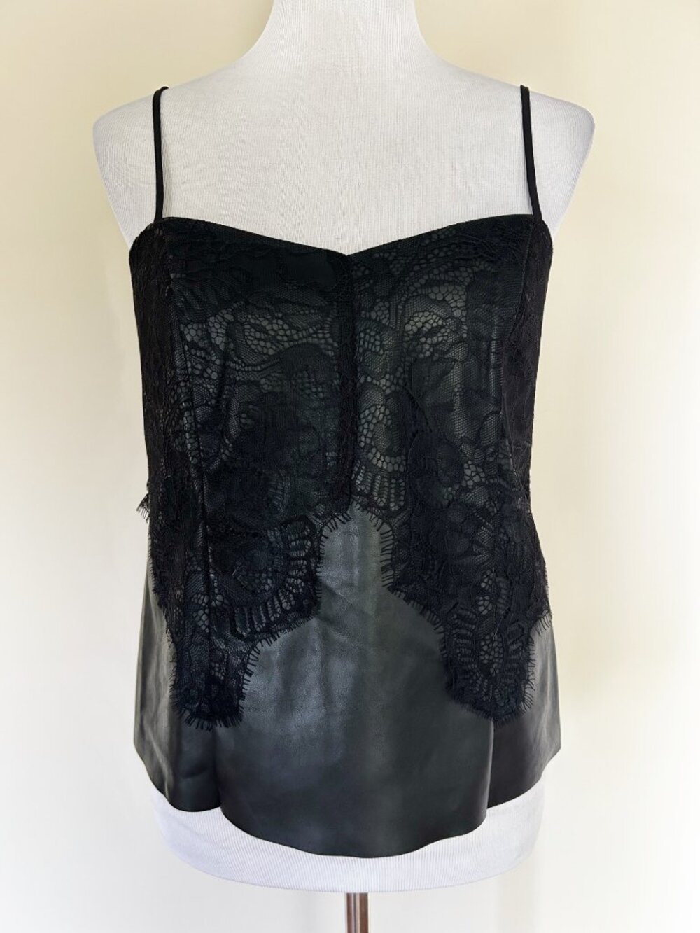NEW Express Black Faux Leather & Lace Cami Tank Top Whimsigoth Size Small Womens